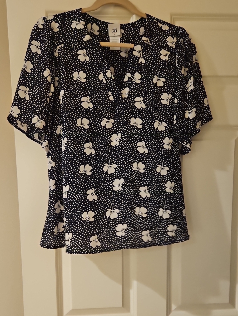 CAbi Navy Floral Flutter-Sleeve Top